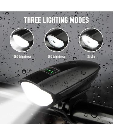 Bike Lights Set with Horn 1400LM | Rechargeable Headlight & Tail Light | Waterproof | 3 Lighting Modes | Fits Road and Mountain Bikes - Buy Online on SooperMarket.com