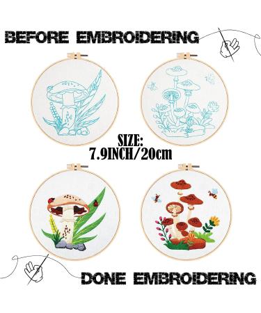 Embroidery Starter Kit: Mushroom Cross Stitch Set for Beginners - 5 Sets with Patterns, Instructions, Hoops, Needles & Threads - Buy Online on SooperMarket.com