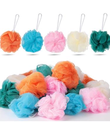 Set of 20 Bath Shower Loofah Sponge Pouf 20g Bath Sponge Mesh Exfoliating Body Scrubber Shower Puff Ball for Women Men Kids Travel Body Wash Exfoliator 4 Inch Pink Beige Blue Dark Green Orange