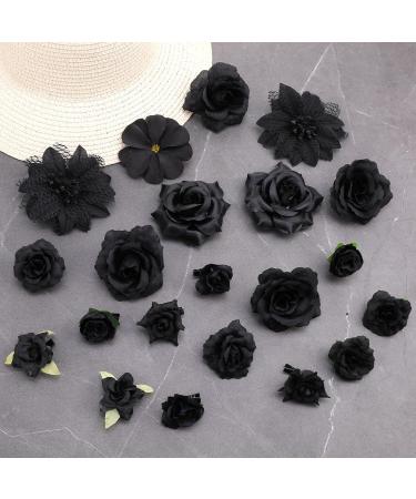 21 Pieces Flower Hair Clips Rose Flower Hair Barrettes Boho Bride Claw Clip Hawaiian Artificial Flower Hairpin Clip Brooch Pin Headpiece Hair Accessories for Girls Wedding Party Halloween (black) - Buy Online on SooperMarket.com