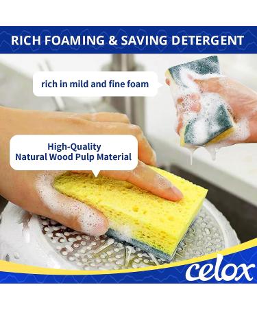 CELOX 12 Pack Dual Sided Kitchen Dish Sponge - Heavy Duty Non Scratch Sponges for Dishwashing and Cleaning - Highly Absorbent & Quick Drying - Buy Online on SooperMarket.com