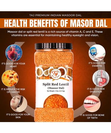 TAJ Premium Indian Masoor Dal Red Lentils - 4 lbs Jar - Buy Online on SooperMarket.com
