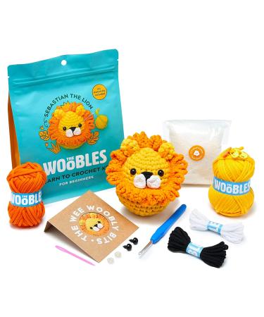 The Woobles Beginners Crochet Kit with Easy Peasy Yarn, Crochet Kit for Complete Beginners with Step-by-Step Video Tutorials, Sebastian The Lion Orange