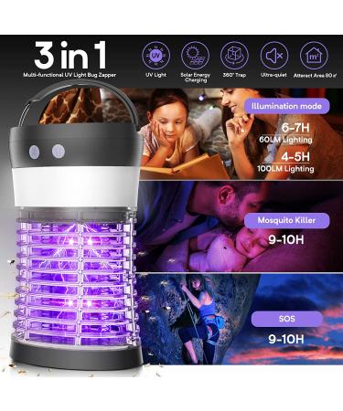 3000V Electric Solar Bug Zapper | Indoor Outdoor Mosquito Killer | Waterproof Pest Control Rechargeable Fly Trap for Home Kitchen Patio Camping - Buy Online on SooperMarket.com