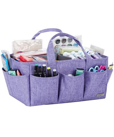 HOMEST Craft Organizer Tote Bag with Multiple Pockets  Storage Art Caddy for Scrapbooking  Crafts Supply Carrier for Tools  Purple