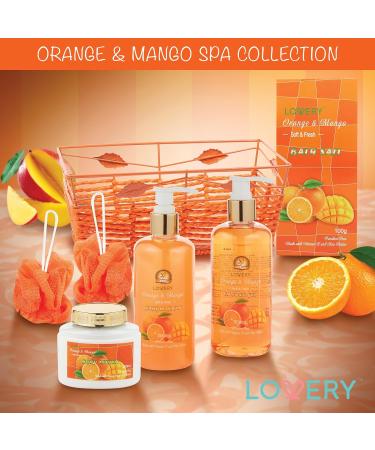 Home Spa Gift Basket - 7pc Orange & Mango Bath & Body Set for Men & Women | Shower Gel Bubble Bath Lotion & More - Buy Online on SooperMarket.com
