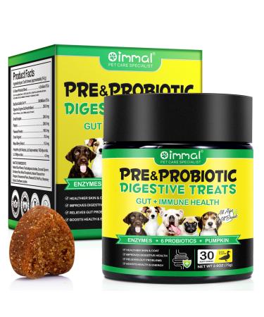 Oimmal Probiotics for Dogs Gut Health - 30pc Digestive Treats for Dog Support Seasonal Allergies Itchy Ears Dog Probiotic Supplement Soft Chews Improve Pet Immune System Dogs - Duck Flavour