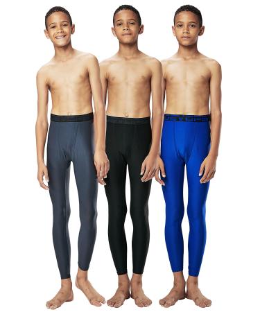 DEVOPS Boys 2 3 Pack UPF 50+ Compression Tights Sport Leggings Baselayer Pants Medium #1(3pack) Black / Charcoal / Blue