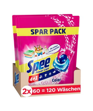 Spee Power Caps Color 4 + 1 (120 Washpiads) color detergent for colored linen & dark pre -dose detergent combines purity radiance freshness & sustainability 60 pieces (2 pack)
