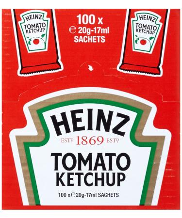 Heinz Tomato Ketchup Classic Tomato Ketchup in Portion Bags 100 x 17 ml Tomatoes 17 ml (Pack of 100)