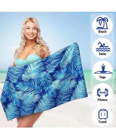 2 Pack Oversized Microfiber Beach Towel Set - Sand-Free, Quick Drying, Super Absorbent - Blue/Green Leaves Print - Ideal for Beach, Pool, Camping - Soft, Lightweight, and Breathable - Buy Online on SooperMarket.com