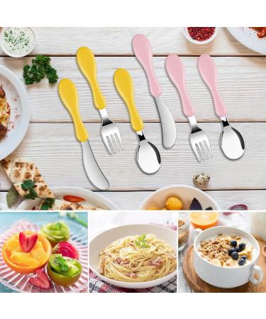 Vicloon 6 PCS Baby Fork and Spoon Set - Stainless Steel Toddler Utensils in Yellow/Pink | Baby Feeding Cutlery for Weaning and Kids - Buy Online on SooperMarket.com