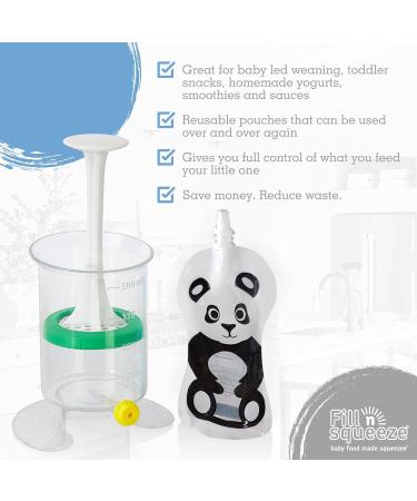 Fill n Squeeze Baby Food Reusable Pouch - Double Zip Bottom Opening - 6 x150ml Panda - BPA & PVC Free - Buy Online on SooperMarket.com