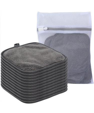 SINLAND Microfiber Makeup Remover Cloth Soft Facial Cleansing Cloths Absorbent Washcloth Face Cloths (darkgrey, 6inch x 6inchx 12pack) darkgrey 6x6 Inch (Pack of 12)