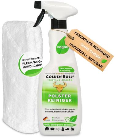 Golden Bull upholstered cleaner for sofa & auto 500ml + cleaning glove strong - vegan - without chemistry natural upholstery cleaner for upholstered furniture couch and car seat from de Transparent 500 ml (1 Pack)