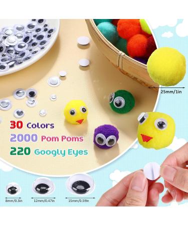 2000 Pcs 1 Inch Assorted Pom Poms with 220 Self Adhesive Googly Eyes - Multi Colors for DIY Crafts - Buy Online on SooperMarket.com