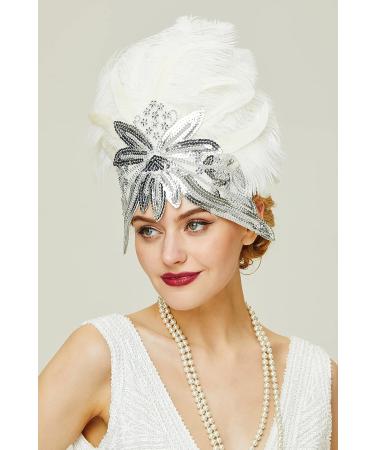 BABEYOND Carnival Feather Headpiece - White 1920s Flapper Showgirl Headband - Buy Online on SooperMarket.com