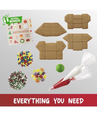 Christmas Mini Village Gingerbread House Kit - DIY Set with Candies, Fondant, Icing, Decorating Supplies, & Holiday Stickers - Buy Online on SooperMarket.com