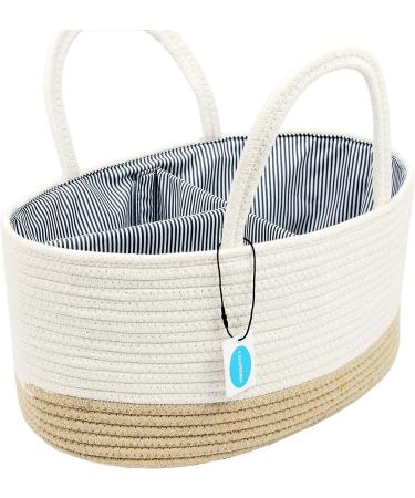 Casaphoria Large Baby Diaper Caddy Organizer - Nursery Storage Bin for Boys & Girls | Car Organizer - Cotton Rope Basket Portable Bag | Baby Shower Gift (White/Yellow 15.5 x10 x7) - Buy Online on SooperMarket.com
