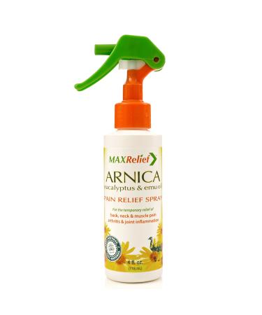 MaxRelief Arnica Pain Relief Spray - Australia's #1 - now available in Canada - Arnica Eucalyptus & Emu Oil - 4 oz - 3X times more Arnica than other Pain Sprays Chosen by Sufferers of Back Neck & Muscle Pain & Reduces Arthritis Pain & Joint Inflammation