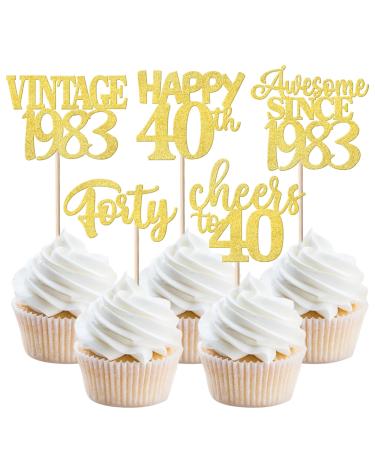 30pcs Vintage 1983 Cupcake Toppers Awesome Since 1983 Cake Decorations Cheers on 40 Fabulous Thirty Cake Toppers 40th Birthday Wedding Anniversary Party Cake Decorations Gold Gold 40th