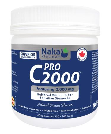 Naka Platinum PRO Buffered Vitamin C 2000 mg per each scoop 80 servings 400g Powder Bonus Size (300+100 Free)