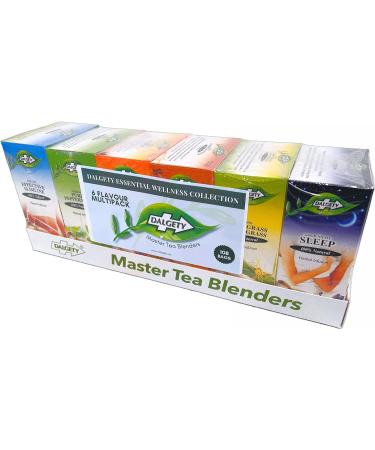 Dalgety Essential Wellness Herbal Infusion Tea Collection - 6 Flavours, 100% Natural & Caffeine Free (108 Teabags) - Slimline Peppermint, Lemongrass, Turmeric & Ginger, Chai Masala, Good Night Sleep - Buy Online on SooperMarket.com