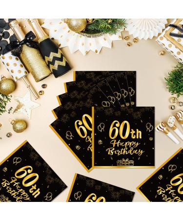 40 Black Birthday Napkins - 60 Black Gold Paper Napkins for 33x33cm Party Decor | Perfect for Men's & Women's 60th Birthday Celebrations - Buy Online on SooperMarket.com