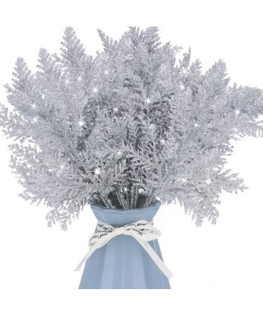 20Pcs Christmas Tree Picks Sprays 10.4 Glitter Artificial Pine Needles Branches Twigs Fake Pine Stems Picks for Xmas Tree Holiday Arrangement Crafts DIY Garland Wreath Home Decor (20  Silver) Silver 20