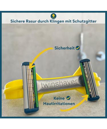 Twinshaver Bald Shaver 0mm | 4 Razor Blades Cut Protection & 80% Time Saving Body & Head Razor for Men & Women - Yellow/Silver - Buy Online on SooperMarket.com