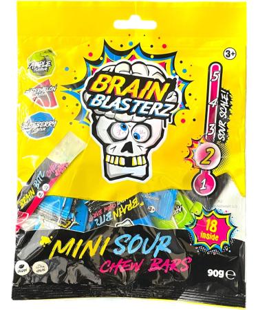 Brain Blasterz Super Sour Chew Bars Sweets Suitable for Vegans and Halal - 3x Packs 90g - 54 Chews - Buy Online on SooperMarket.com