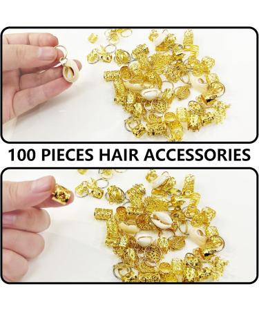 Hair Beads for Braids Xerteam 100 Pieces Hair Jewelry Rings Gold Hair Accessories Hair Cuffs and Braid Rings Hair Charms Dreadlock Accessories FOR Girl Women Men Hair Braids Decoration - Buy Online on SooperMarket.com