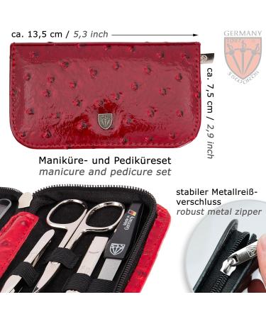 Three Swords 8 pcs Manicure Set 'Roma' | High-Quality Ostrich Leather Imitation Nail Case | Complete Nail Care Tools - Scissors Clippers Tweezers Glass & Sapphire Files - Buy Online on SooperMarket.com
