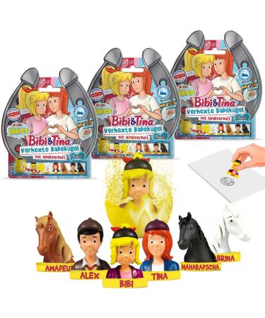 Inkee Bibi & Tina |3 Set Verhexte Bath ball with surprise 3x children bombs with baby toys raspberry fragrance 3x Bibi Blocksberg Bath balls with stamps