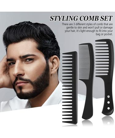 3-Piece Wide Tooth Detangling Hair Comb Set | Carbon Fiber Styling Cutting Comb for Women | Anti-Static Heat Resistant | Ideal for Curly, Straight, and Long Hair | Black - Buy Online on SooperMarket.com