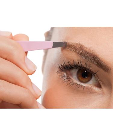 Stainless Steel Eyebrow Tweezers Set with Pointed and Slanted Tips + Curved Brow Scissors Pink Travel Case Included - Buy Online on SooperMarket.com