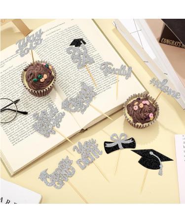 FoldTier 100 Pcs Graduation Cupcake Toppers Congrats Grad Class of 2024 Graduation Cupcake Picks Diploma Cupcake Toppers Supplies for Cake Graduation Party Decorations (Black Silver) - Buy Online on SooperMarket.com