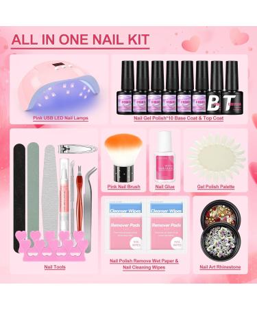 COSCELIA Gel Nail Polish Kit with U V Light Starter Kit 10PC Gel Polish Top Base Coat Nail Art Rhinestones Pink White Glitter Colors Gel Nail Manicure Kit Nail Art Design DIY for Women - Buy Online on SooperMarket.com