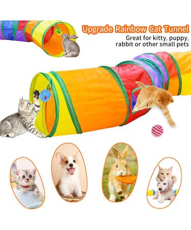 Malier Cat Toys Set - Interactive Collapsible Cat Tunnels, Feather Toy, Crinkle Balls - for Indoor Cats, Kittens, and Small Pets - A-Rainbow - Buy Online on SooperMarket.com