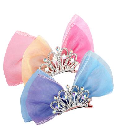 2 Pcs Hair Bows for Girls Crown Shaped Kids Ribbon Bows Clips Alligator Clips Cute Birthday Pink Crown Hair Bows Hair Styling Accessories for Toddlers Kids