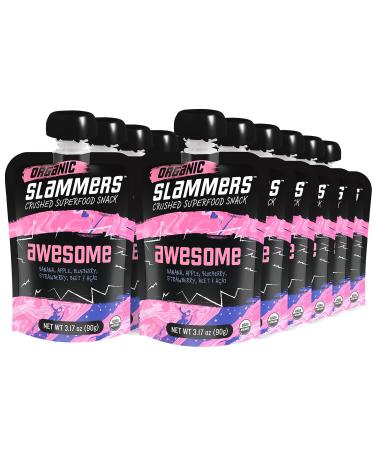 Slammers Organic Superfood Fruit & Veggie Snack Squeeze Pouch - AWESOME - Strawberry & Açaí - Vegan, Non-gmo, Gluten free - 3.17 Ounce (Pack of 12) AWESOME 3.17 Ounce (Pack of 12)