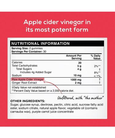 Apple Cider Vinegar Gummies with The Mother - Gut Health Support for Digestion & Weight Management | 60 Keto-Friendly Vegan ACV Gummies - Buy Online on SooperMarket.com