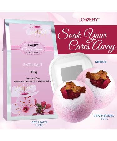 Cherry Blossom Spa Gift Basket Set for Women - Luxury Bath and Body Set with Lotions, Bath Bombs, Mirror, Travel Bag - Perfect Christmas Gift - Buy Online on SooperMarket.com