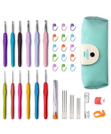 RealPlus Crochet Hooks Set 12 Sizes Crochet Hooks Set for Arthritic Hands Ergonomic Soft Grip Handles Crochet Kit for Beginners Christmas Gifts for Women Large Crochet Needle with Blue Case