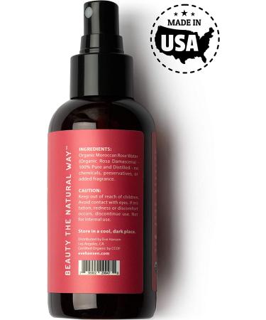 Eve Hansen Organic Rose Water Spray | 4 oz Moroccan Rosewater Face Toner & Makeup Setting Spray | Refreshing & Soothing Mist for Face, Neck, and Hair | Cruelty-Free & Alcohol-Free - Buy Online on SooperMarket.com