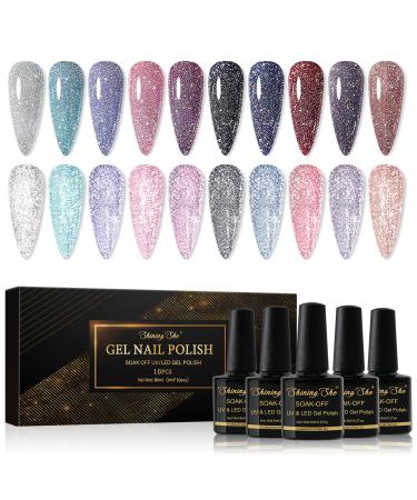 Shining She Reflective Glitter Gel Polish 10PCS Sparkling Diamond Nail Polish Gel Holographics Shinny Nail Gel Soak-Off UV/LED Nail Polish Gel Gift for Nail Art Salon DIY Home