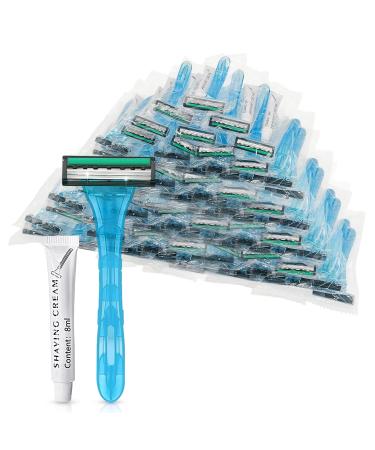 (50 Pack) Kheoxusa 3 Blade Disposable Razor Three Blade Disposable Razor Triple Blade Disposable Razors Disposable Razors Individually Wrapped Disposable Razors for Hotel Airbnb Homeless Travel-Green 1 Count (Pack of 50)