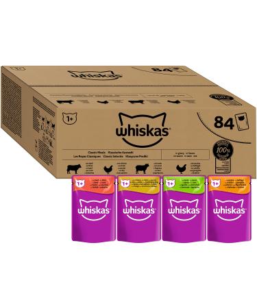 Whiskas 1+ Cat grid lining Classic selection in sauce 84x85g (1 large pack) - high -quality wet food for adult cats in 84 serving bags