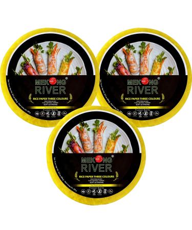 Lyan Mekong River Banh Trang Vietnamese Three Colours Rice Paper Round 16cm - 300g - Pack of 3 | Gluten-Free | Vegan | 100% Natural Rice Paper
