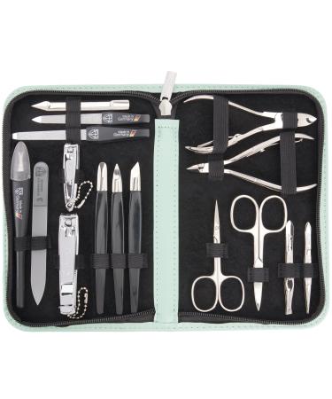 Three swords - 16 pcs.Manicure pedicure set 'Cinisello' |High-quality nail case made of synthetic leather for hand and foot care.Color: MINT |Contents: nail scissors nail clippers tweezers & much more!MINT / synthetic leather